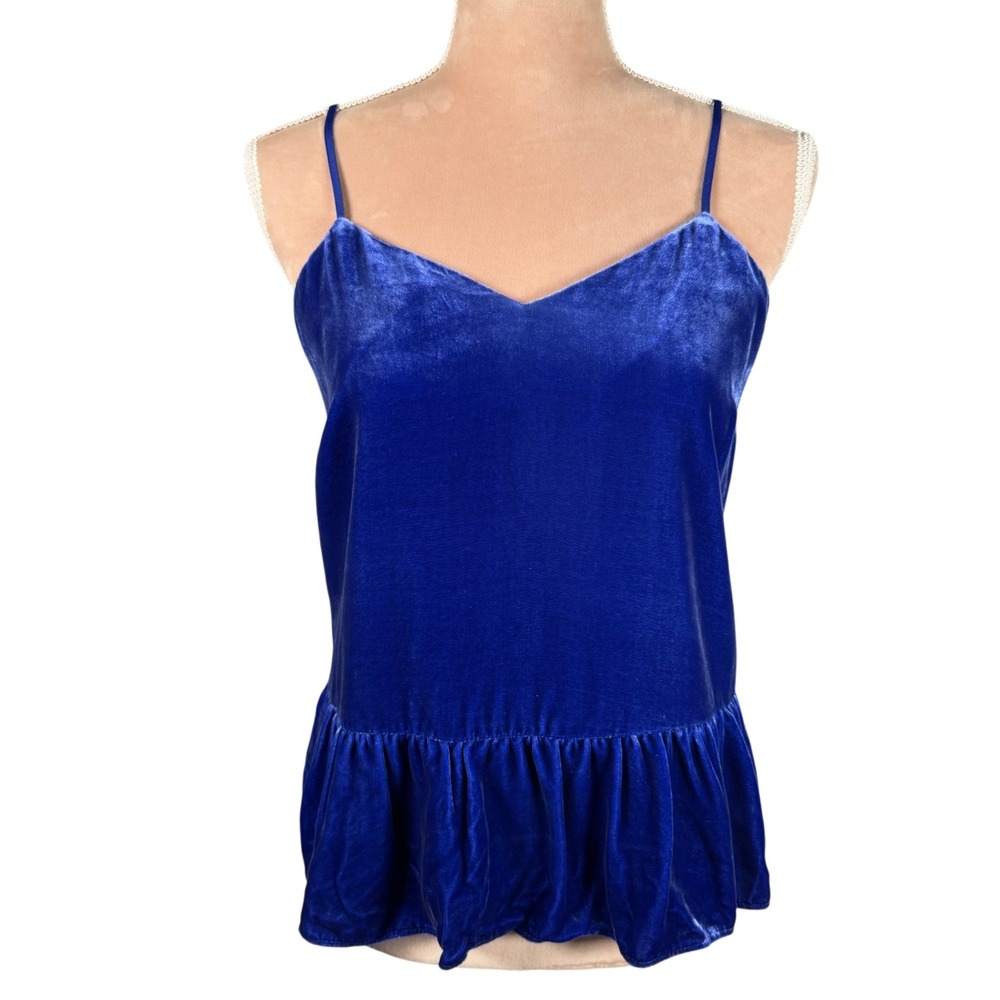 J.Crew Peplum Cami Women 4 Cobalt Blue Velvet Silk Blend Adjustable Straps F8743